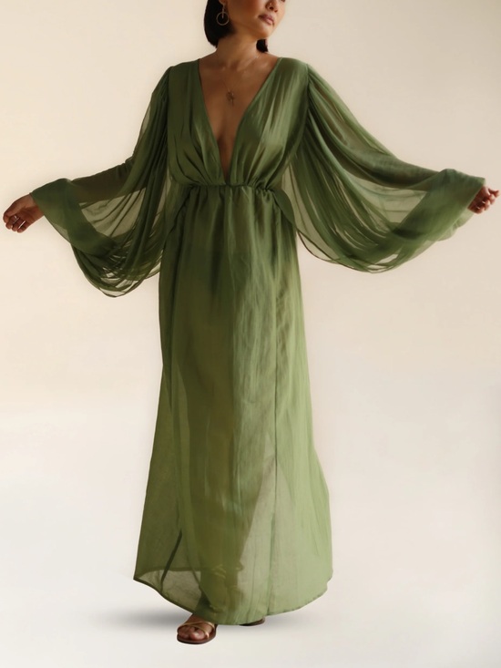 Fara Boutique Dresses & Skirts - FARA Boutique Yasmin Dress Moss color 100% silk cotton blend  new with tags